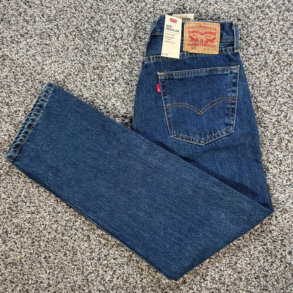 Levi's 505 Regular Fit Jeans Men's 31x30 Dark Indigo Straight Leg Blue Denim